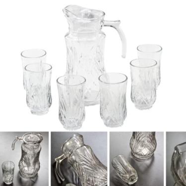 Imagem de Jarra De Vidro Com 6 Copos Tampa Água Suco 1800ml