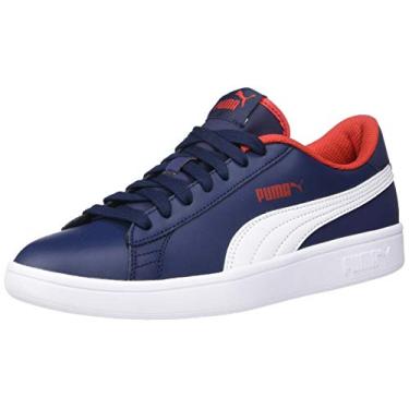 Imagem de PUMA Tênis infantil unissex Smash 2, Peacoat-puma Branco-Alto Risco Vermelho, 7 Big Kid