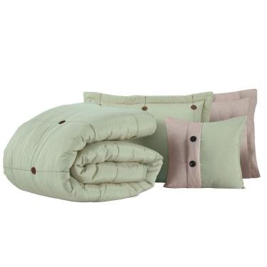 Imagem de Kit Cobre Leito Colcha Queen Button 200 Fios Bordado 7 Peças - Verde