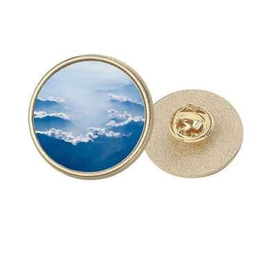 Imagem de Nuvens Blue White Sky Art Deco Fashion Round Metal Dourado Broche Clip, Medium, não aplicar