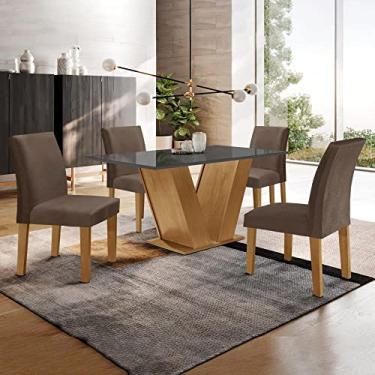 Imagem de Conjunto Sala de Jantar Mesa 120x80cm Tampo Mdf/vidro com 4 Cadeiras Espanha Yescasa Ypê/grafite/marrom