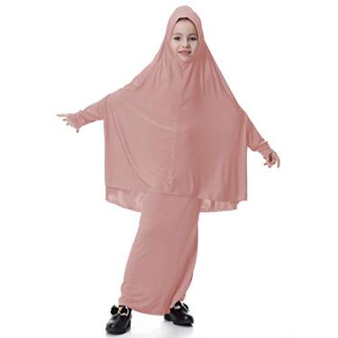 Imagem de Lasser Bairam Eid Girl Uzbequistão roupas tradicionais exóticas Uzbeque Kid ABAYA HIJAB NIQAB fantasia infantil roupas étnicas (M para 120-135 cm de 5-8 anos)