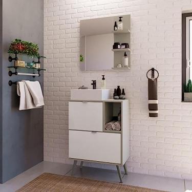 Imagem de Gabinete com Pés Para Banheiro 60cm com Cuba e Espelheira Nordic Branco/argento