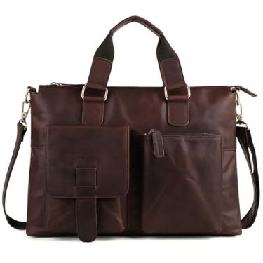 Imagem de Grande Pasta de Couro Legítimo para Homens Bolsa Transversal de Ombro para Laptop de 15,6 Polegadas para Viagens de Negócios Trabalho Advogado (A)