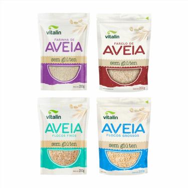Imagem de Kit 4 Aveia Sem Glúten Vitalin: Farelo, Farinha, Flocos Finos, Flocos Grossos