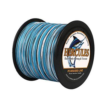 Imagem de Hercules Linha de pesca trançada super forte 4 fios super econômico de 1,8 kg a 2,3 kg Teste para água salgada, 109/328 / 547/1094 jardas (100 m / 300 m / 500 m / 1000 m), Diam# 0,08 mm - 0,55 mm Blue Camo, 100LB(45.4KG)-0.55MM-1094YDS(1000M)