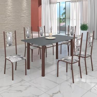 Imagem de Conjunto Sala de Jantar Bahia Mesa Tubo 140x75cm Tampo Pedra com 6 Cadeiras Paraopeba/Marrom