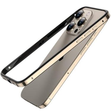 Imagem de Estrutura de metal de alumínio leve para iPhone 12 13 14 Plus 15 Pro Max Titanium Bumper Case Híbrido Siliicone Acessórios traseiros, ouro BK Ping, para iPhone 14 Plus