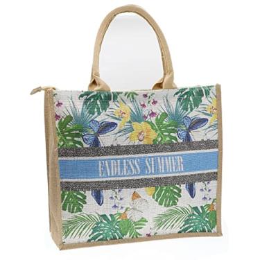 Imagem de CIOOU Sacola de palha grande para mulheres, bolsa de praia de tecido de ratã, bolsa de ombro listrada colorida de verão, Saco de juta 11