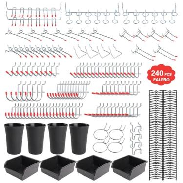 Imagem de FALPRO 240 peças sortidas de ganchos para quadro de pegs, kit organizador de quadro com caixas, copos, ganchos de 1/8 e 1/10.2 cm para ferramentas de pendurar, organização de parede de garagem