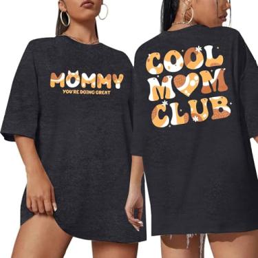Imagem de KIDDAD Camiseta feminina Cool Mama Club Mom Life camiseta feminina grande na moda camisetas com estampa de letras, Cinza escuro, M