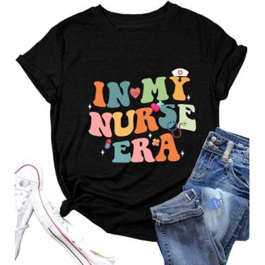 Imagem de Camiseta feminina Nurse Week Happy Nurse Day Funny Graphic manga curta, Preto 2, GG