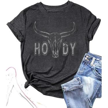 Imagem de SNYUMEG Camiseta Howdy feminina Country Southern Rodeo Cowgirl Western Shirt Honey Hat Leopard camiseta verão vintage camisetas, Cinza escuro 8, G