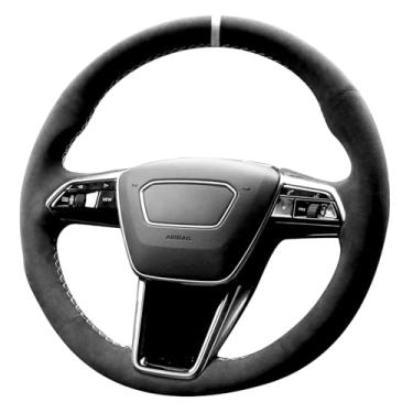 Imagem de Alfanxi Capa de volante Alcantara Hand Stitch compatível com Audi A6 A7 e-tron S6 S7 S8 (faixa branca)