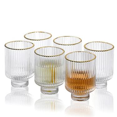Imagem de G Conjunto de 6 copos Meridian Tumbler, 326,0 G transparente com borda dourada, copo alto durável, para água, refrigerante, suco, leite, coca, cerveja, bebidas geladas, estilo vintage, mesa de