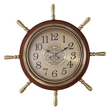 Imagem de Relógio de parede/relógios de parede estilo vintage estilo leme relógio de parede elegante sala de estar estudo decoração de parede alimentado por bateria (marrom) relógio de parede para sala de estar