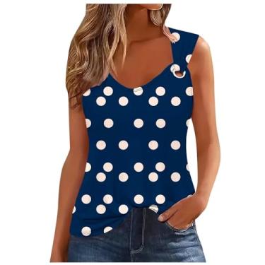 Imagem de Lainuyoah Camisetas femininas sem mangas casuais de verão com alça redonda e gola entalhada, casual, colorblock gradiente, moderna, G - azul escuro, M