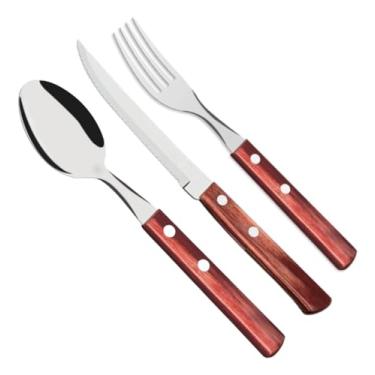 Imagem de Kit Faqueiro com Garfo Colher e Faca de Madeira Inox 36 Peças