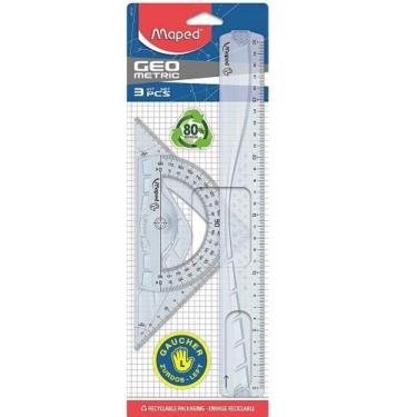 Imagem de Kit regua esquadro e transferidor para canhoto 3 pcs maped