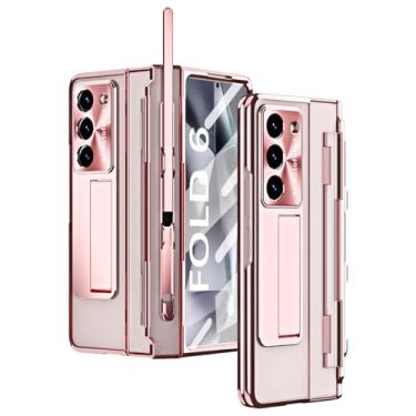Imagem de DOOTOO Capa para Samsung Galaxy Z Fold 6 com suporte para caneta S e S Pen, proteção de dobradiça de revestimento transparente com protetor de tela e suporte para celular (ouro rosa com suporte para