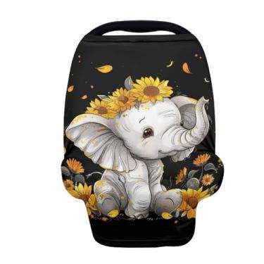 Imagem de ZFRXIGN Capa de assento de carro de bebê com girassol de elefante, fofo, para amamentação, respirável, capota de assento de carro, capa multiuso para carrinho, cadeira alta, carrinho de compras,