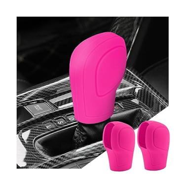 Imagem de zipelo Pacote com 2 capas de manopla de marcha de carro, protetor de alavanca de marcha de botão automático, capa de câmbio de silicone confortável para homens e mulheres, acessórios universais para interiores de veículos (rosa vermelha)