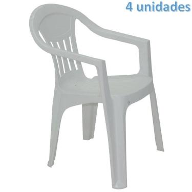 Imagem de Kit 4 Cadeiras Plastica Monobloco Com Bracos Ilhabela Branca Tramontina