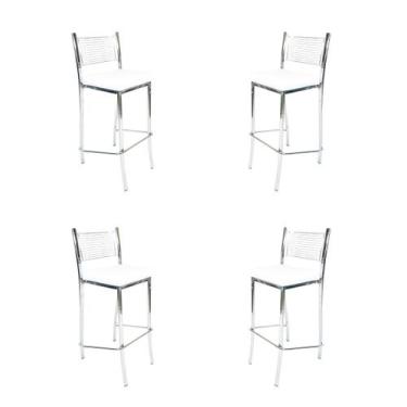Imagem de Kit 4 Banquetas EMPILHÁVEL cromada Altura 65cm assento branco - Poltro