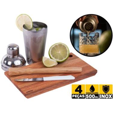 Imagem de Kit Caipirinha Profissional Coqueteleira 500 Ml 4 Peças Inox Domama 20