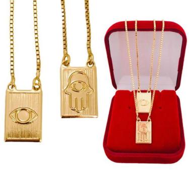 Imagem de Escapulário Olho Grego e Mão Hamsá Folheado a Ouro 18k - Dinis Joias