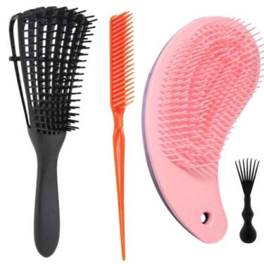 Imagem de Kit Escova Polvo Cacho+ Pente 3 Fileiras + Escova Mágica - RJI Utilida