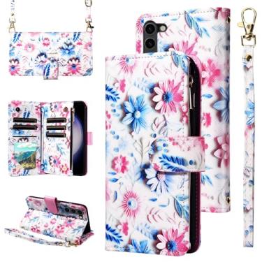 Imagem de Furill Capa carteira para Samsung Galaxy S23 Plus S23+ 5G com alça de pulso transversal alça de ombro flor couro zíper bolsa suporte capa de telefone S23plus 23S + S 23 23+ SM-S916U 16.8 cm meninas