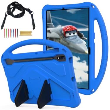 Imagem de Allytechgroup Capa Infantil para Samsung Galaxy Tab S10+ Plus/S9 FE+ Plus/S9+/S8+/S7+/S7 FE 12,4 Polegadas, Adequada para Crianças, Alça de Ombro Removível, Azul