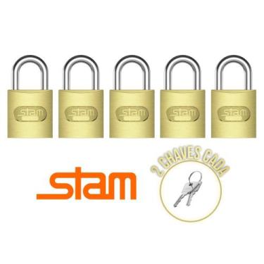 Imagem de KIT 5 Cadeados Stam Original Zamac Latonado 50mm, Segredos Iguais