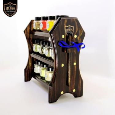 Imagem de Porta temperos Madeira 12 potes balcão - BOSS - Arte Madeira