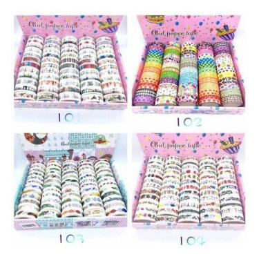 Imagem de Kit C/ 120 Fita Adesiva Decorativa Washitape Scrapbook 10m - oem