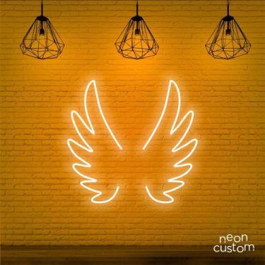 Imagem de luminaria letreiro Neon Led Asas Anjinho 120x120 luminoso decoração p/