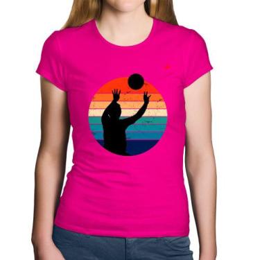 Imagem de Baby Look Algodão Vôlei Vintage Sunset - Foca na Moda, Rosa, GG