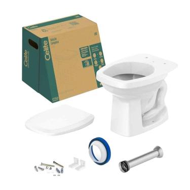 Imagem de Kit Vaso Sanitário Celite Convencional Like Branco + Acessórios de Fixação Assento PP