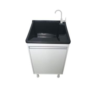 Imagem de Tanque Lavanderia 26 Lts + Gabinete Mdf Acesso P/torneira Entregue Montado (Preto)