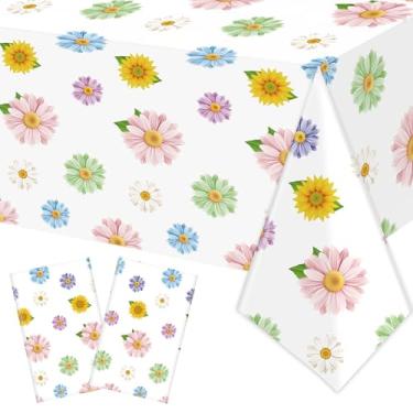 Imagem de Toalha de mesa de plástico floral primavera margarida toalha de mesa descartável girassol retângulo rosa roxo azul flores capas de mesa para primavera, Páscoa, aniversário, casamento, festa de chá,