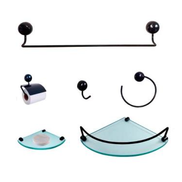 Imagem de Kit Para Banheiro Gana Premium Preto Vidro Modelado Incolor - J.A
