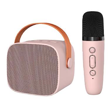 Imagem de Máquina de karaokê, Design de Alça Compacta, Alto-falante, Conjunto de Microfone, Som Surround, Alta Fidelidade para Casa (Rosa)