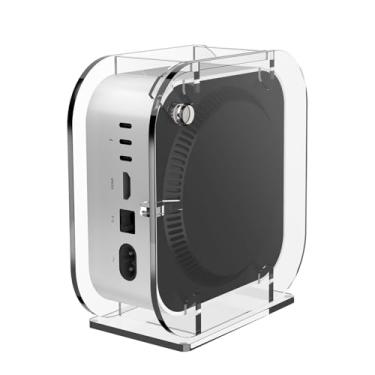 Imagem de CaSZLUTION Suporte de mesa vertical de acrílico para Mac mini 2024, suporte de mesa vertical compatível com Mac mini M4 / M4 Pro, economia de espaço, dissipação de calor, fácil acesso ao botão liga