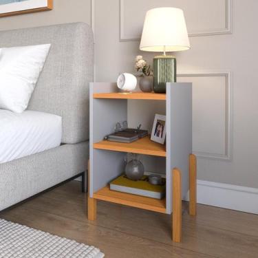 Imagem de Mesa De Cabeceira Quarto Sofia Com Prateleiras Moderna Pé Em Madeira M