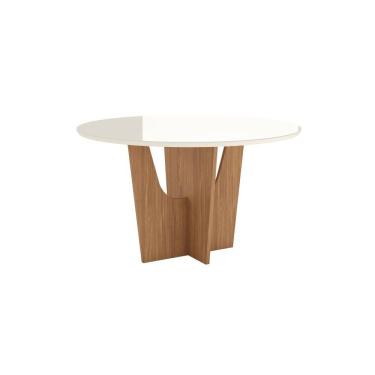 Imagem de Mesa Vértice para 6 Lugares Tampo de 140cm Redonda com Vidro Marrom/Off White