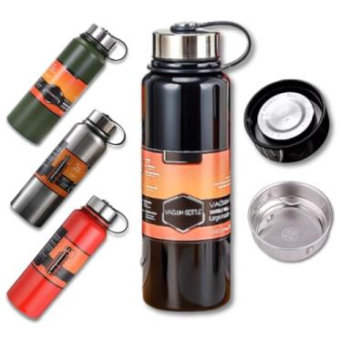 Imagem de Garrafa Térmica Grande de 1.1 litro para Água Café Chá - Aço Inox - Ideal para Academia Escola Trabalho - Bebida Gelada ou Quente - Resistente - 1.100ml (Preto)