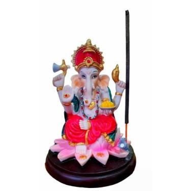 Imagem de Estátua Ganesha Com Flor De Lotus  Incensárioprosperidade - Althea Art