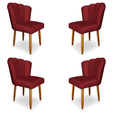 Imagem de Kit 4 Cadeiras de Jantar Pétala Estofada Pés Palito Veludo Vermelho - 