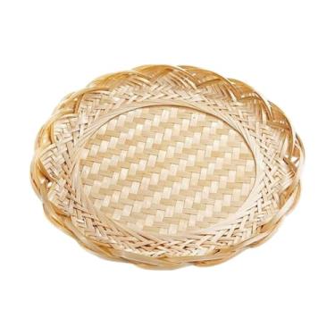 Imagem de WeiLaiKeQi Cesta de cesta de bambu Bandejas de cesta de cesta leve Organizador que serve a bandeja de cesta para restaurante mesa de café de cozinha de frutas, L